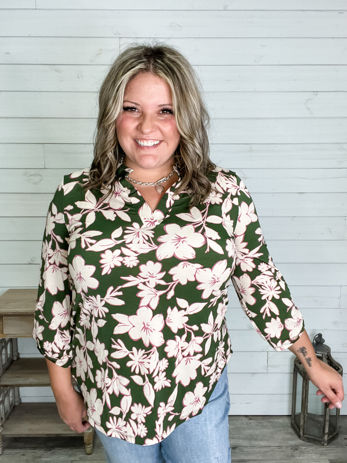 "Turtle" 3/4 Sleeve Split Neck