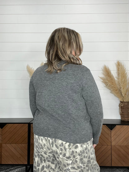 "Classical" Long Sleeve Button Front Sweater with Rhinestone Detail