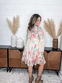 "Country In The Park" Long Sleeve V Neck Lace Midi Dress