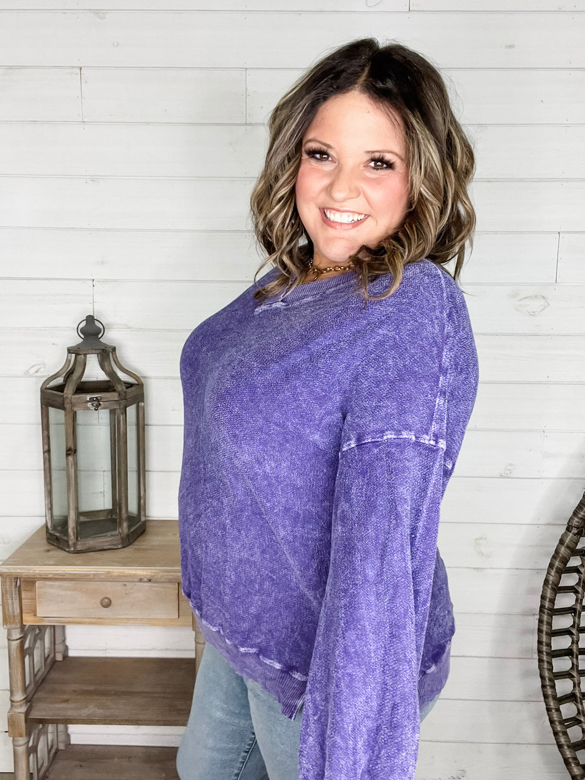 "Washout" Long Sleeve Mineral Wash V Neck Weekender