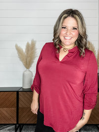 Dear Scarlett "Bold Choice" 3/4 Sleeve Split Neck (Wine)