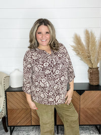 Dear Scarlett "Circle" 3/4 Sleeve Button Front Lizzy Luxe