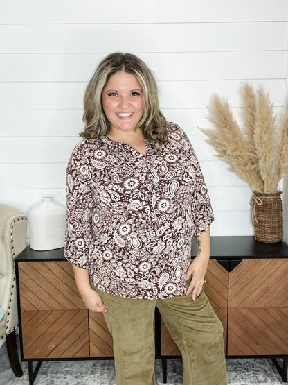 "Circle" 3/4 Sleeve Button Front Lizzy Luxe