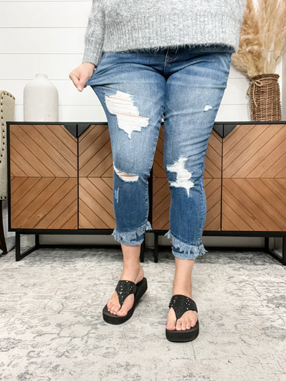 Distressed Cropped Skinny Denim By Zenana