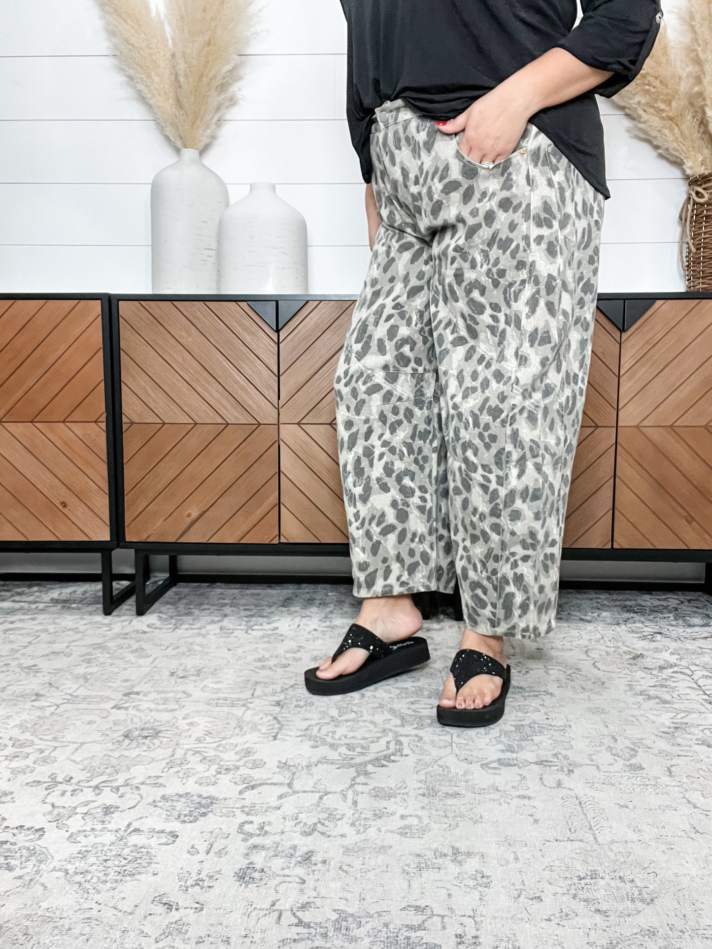 Leopard Print Wide Leg Denim