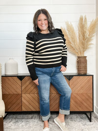 "Tish" Long Sleeve Ruffle Shoulder Sweater