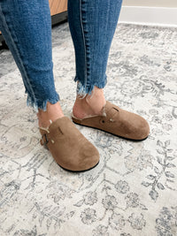 "Bria" Faux Suede Sherpa Lined Mule (Taupe)