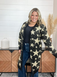 Black & Gold Star Print Thick Cardigan
