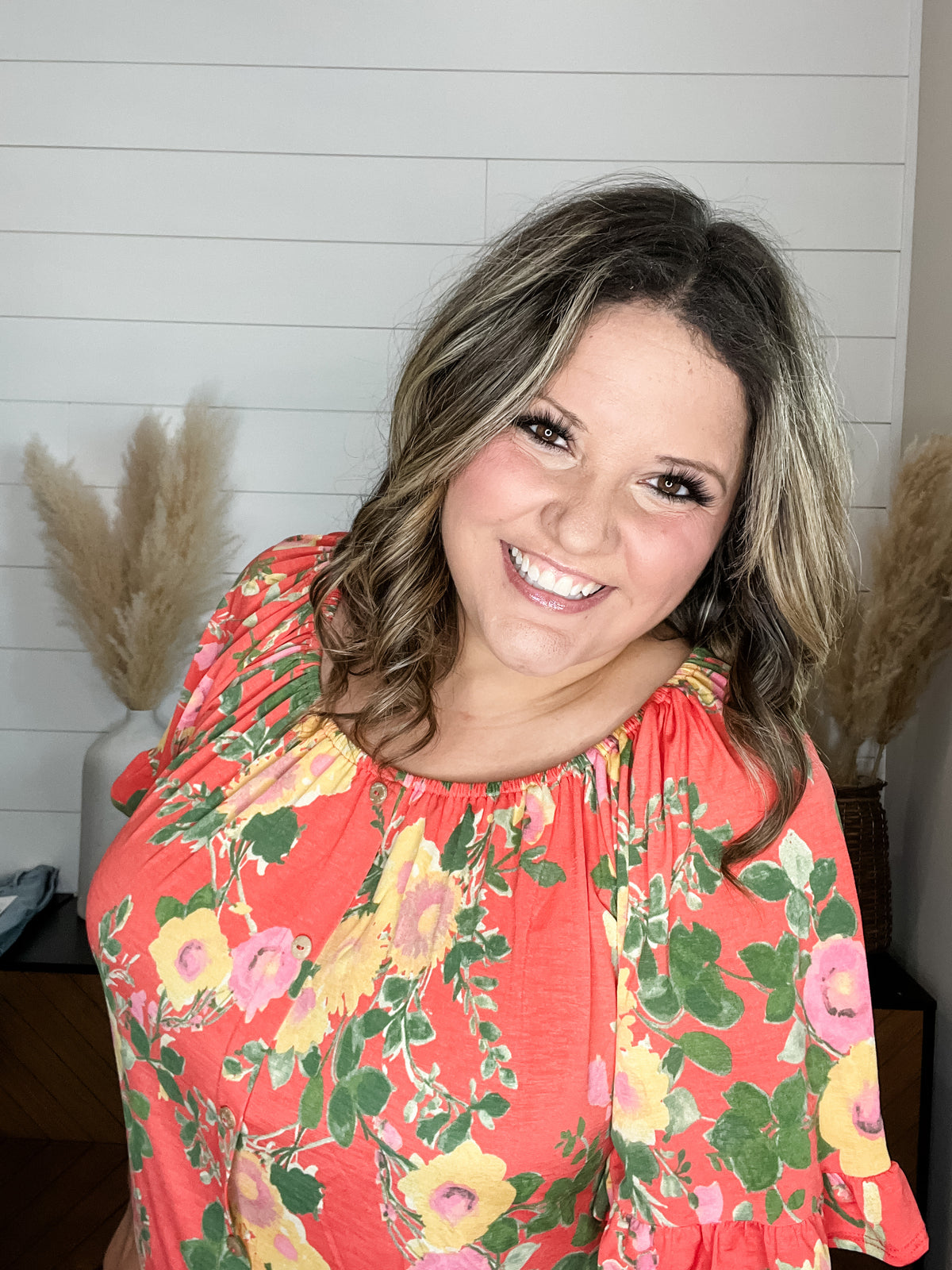 "Channing" Off the Shoulder Peasant Style with Faux Buttons