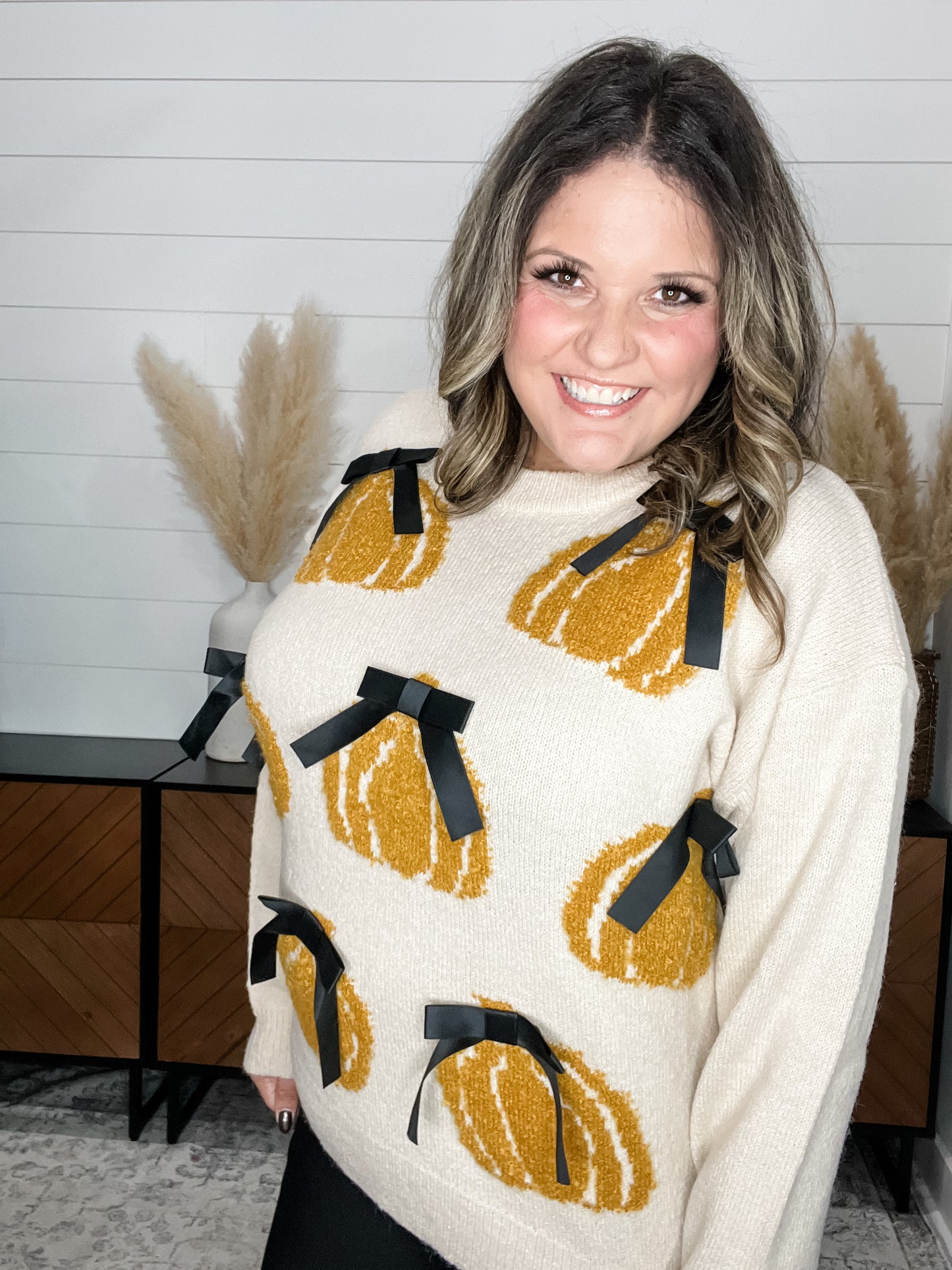 Pumpkins & Bows Long Sleeve Sweater