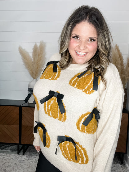 Pumpkins & Bows Long Sleeve Sweater