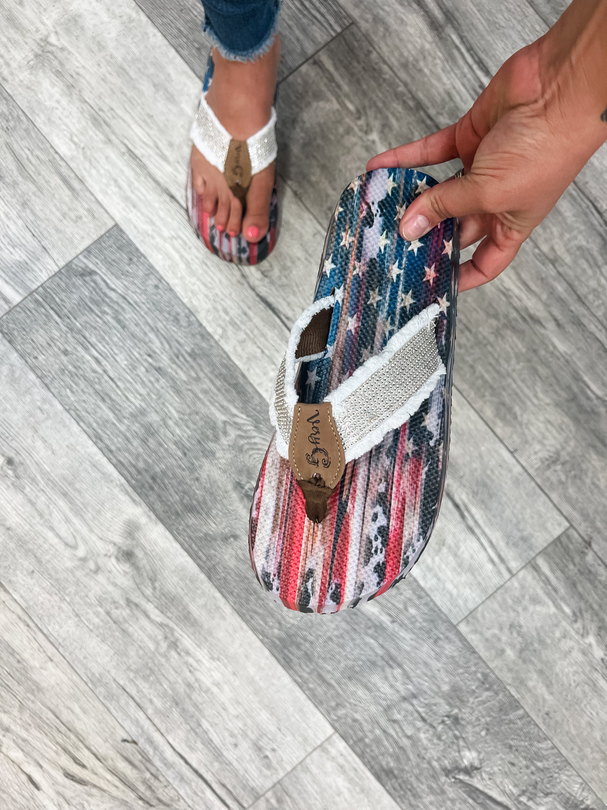 Gypsy Jazz Flip Flops (United Bling White)