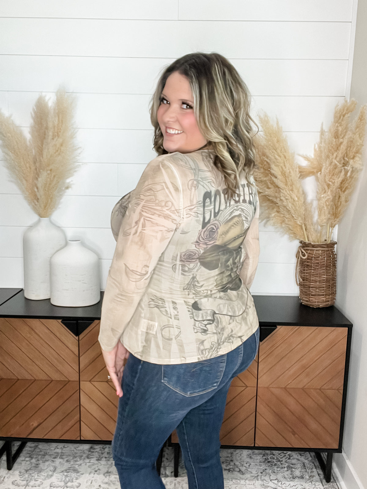 Origami Apparel "Cowgirl" Mesh Long Sleeve  Top