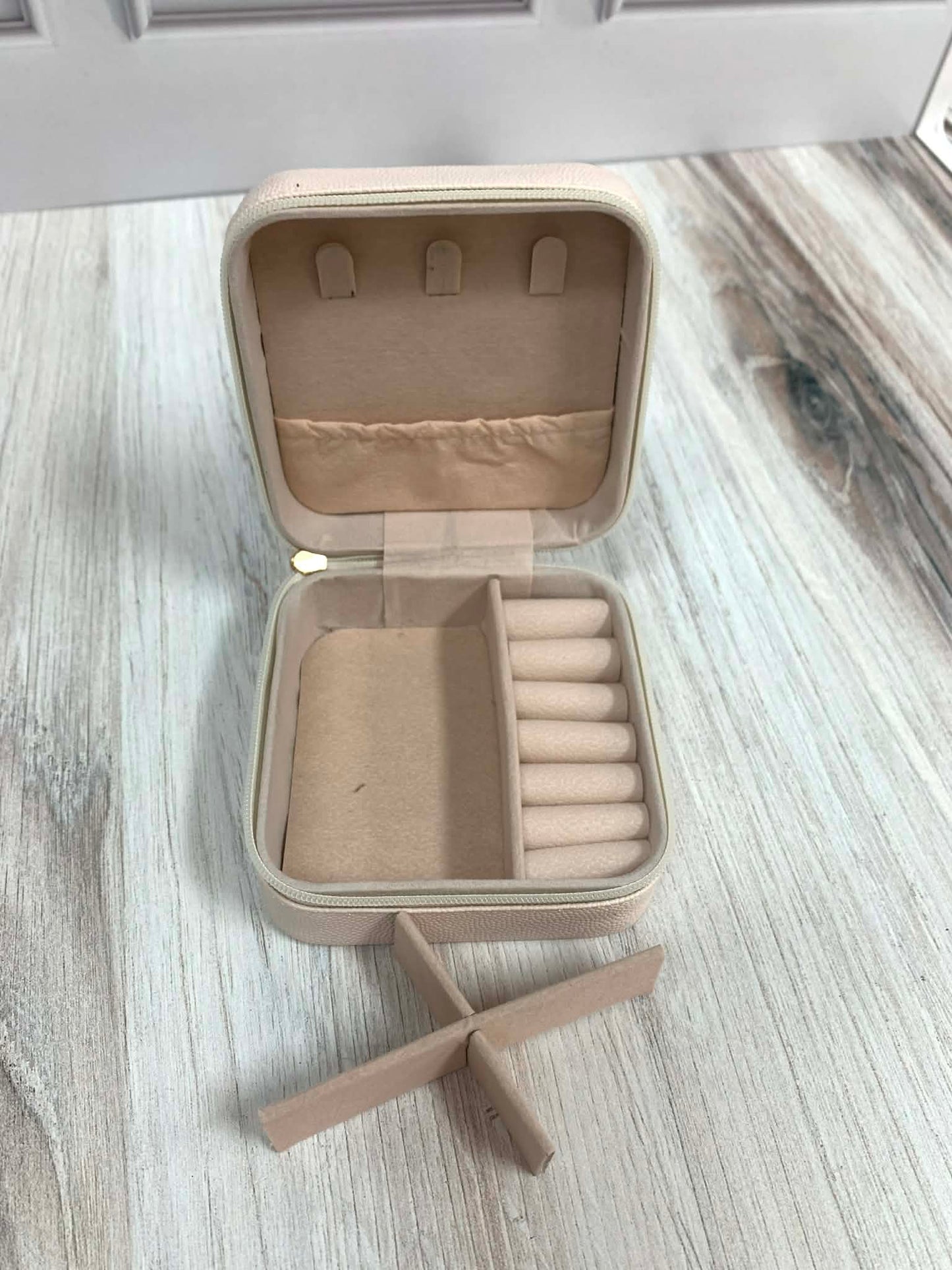 Vegan Leather Travel Jewelry Box With Diamond Stitch Detail