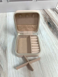 Vegan Leather Travel Jewelry Box With Diamond Stitch Detail