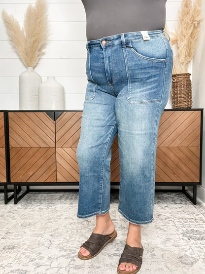 Judy Blue "Indifferent" Utility Pocket Wide Leg Crop