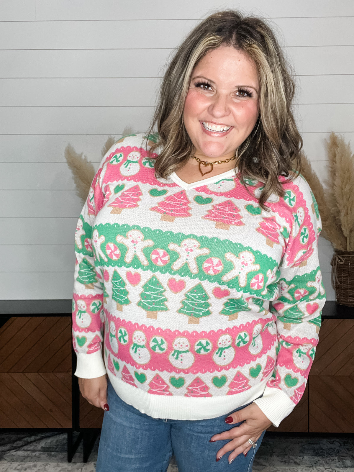 Dear Scarlett "Candy Cane Lane" Holiday V Neck Sweater