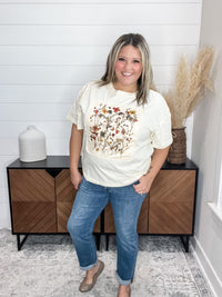 Haptics "Piercing" Floral Applique Short Sleeve Top