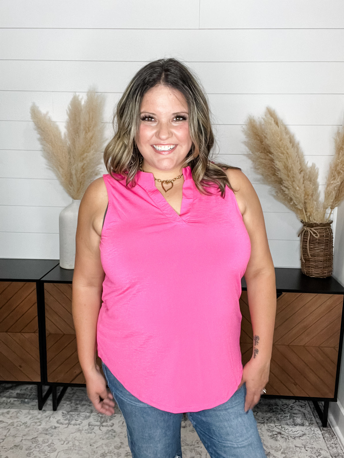Dear Scarlett "Ok Maybe This" Sleeveless Split Neck (Pop Pink)