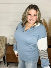 "Midtown" Long Sleeve Corded Split Neck