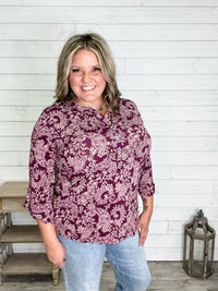 "Decagon" 3/4 Sleeve Button Front Lizzy Luxe