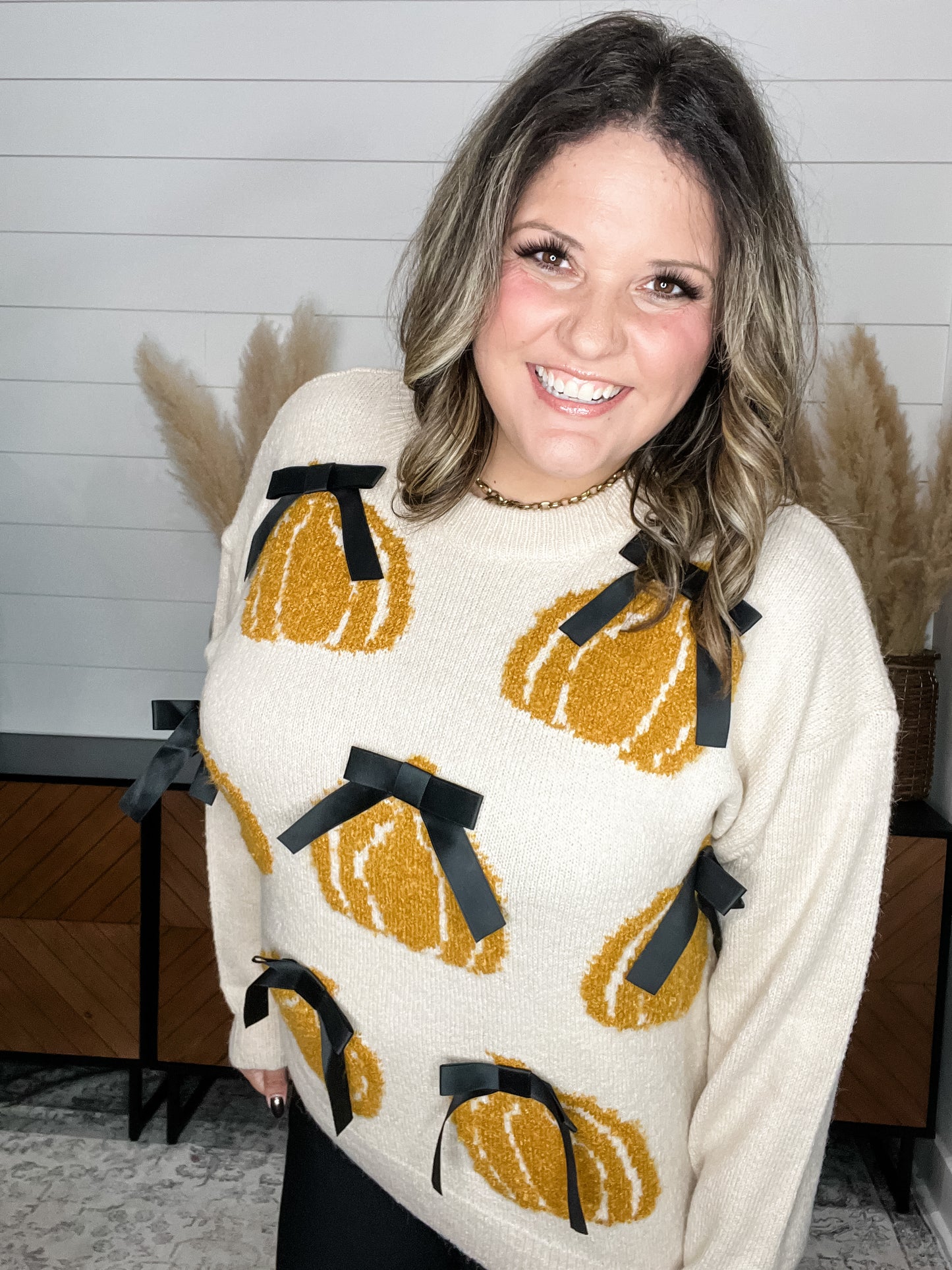 Pumpkins & Bows Long Sleeve Sweater