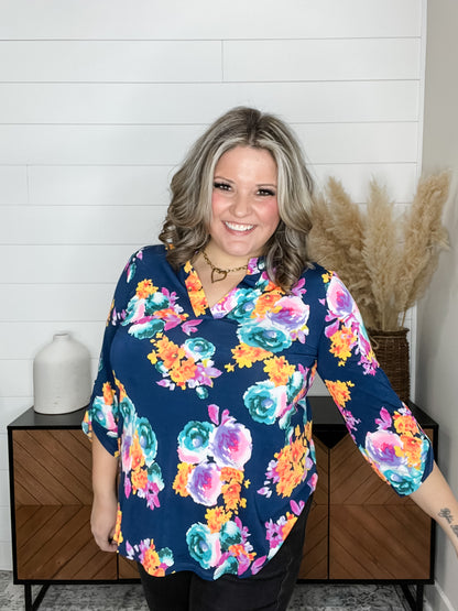 "Dion" Dear Scarlett 3/4 Sleeve Split Neck