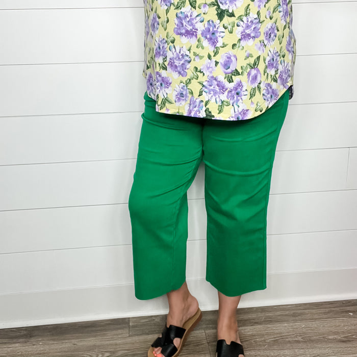 Judy Blue "Seeing Green" Kelly Green Tummy Control Wide Leg Crops