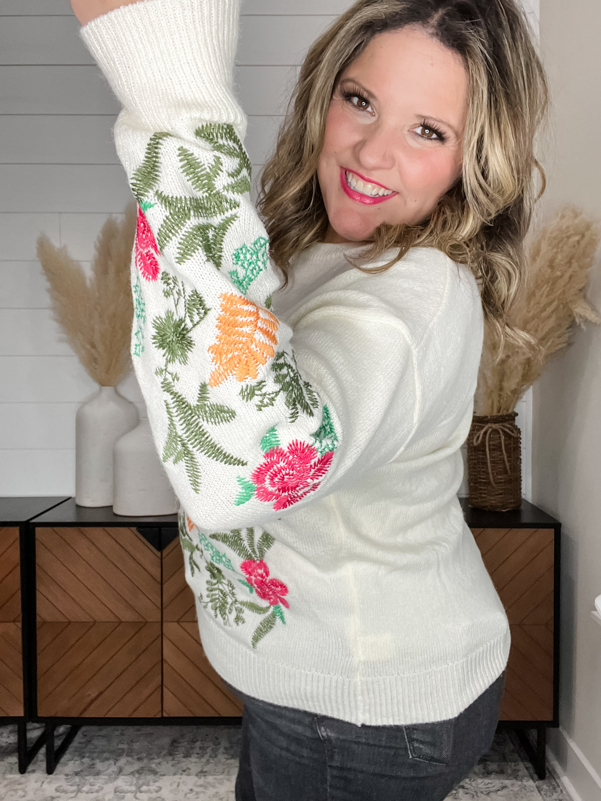 "Wild at Heart" Long Sleeve Embroidered Sweater