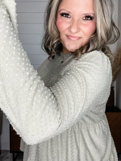 "Double Mint" Long SLeeve Swiss Dot Tiered Top