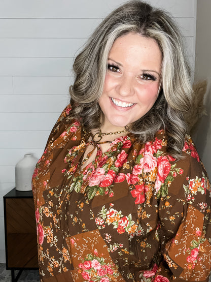 "Yes You Do" Long Balloon Sleeve Floral with Ruffle Collar