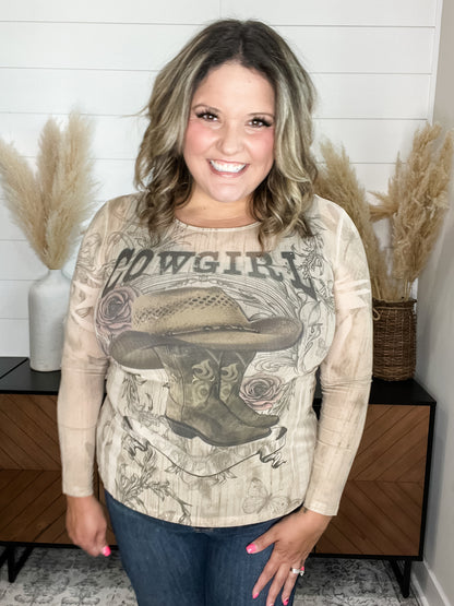 "Cowgirl" Mesh Long Sleeve  Top