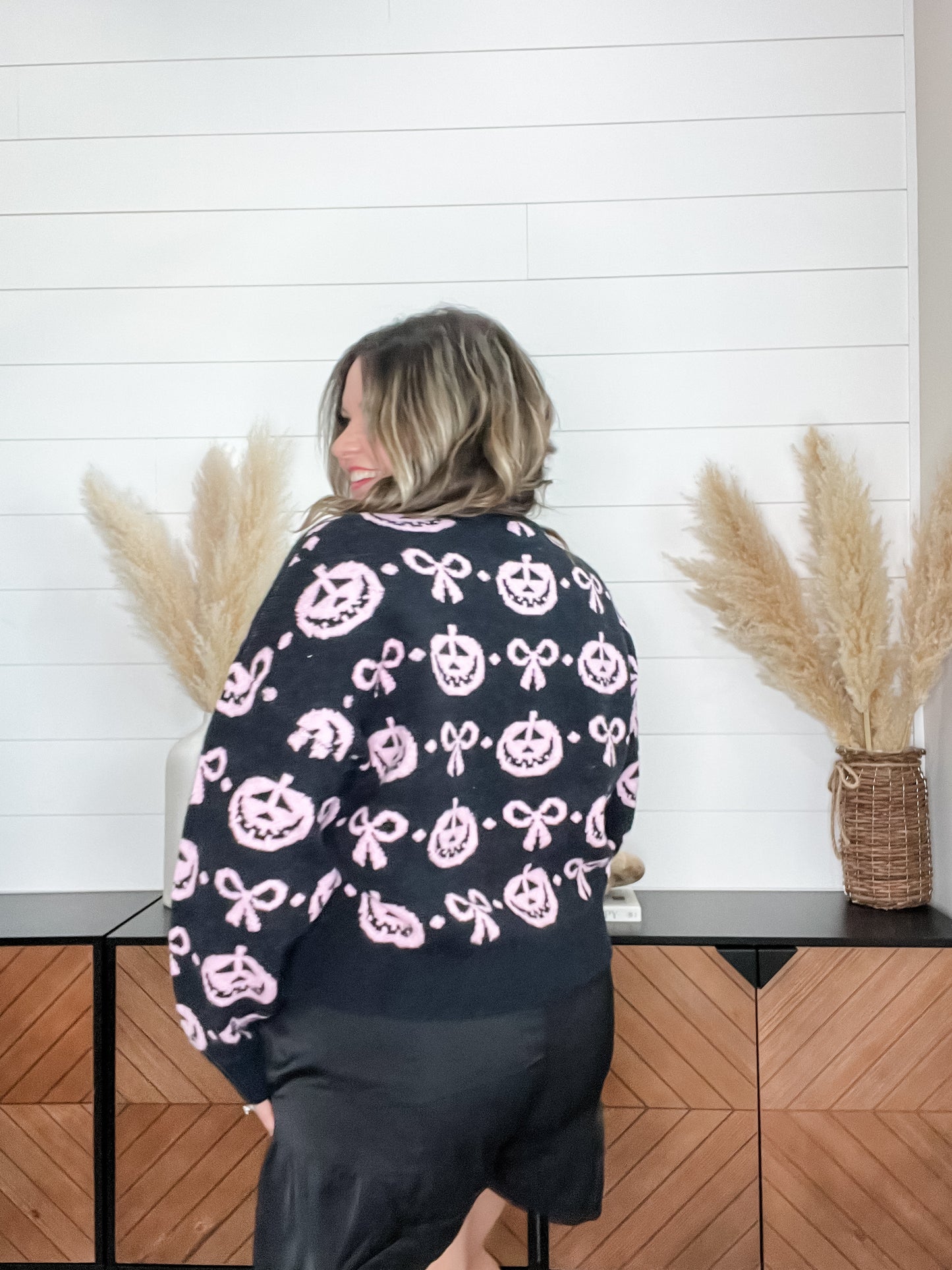 Jack O Lantern and Bow Front Tie Cardigan
