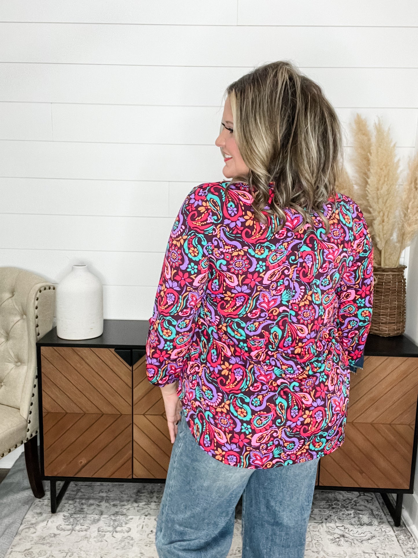 "Kingfisher" 3/4 Sleeve Split Neck