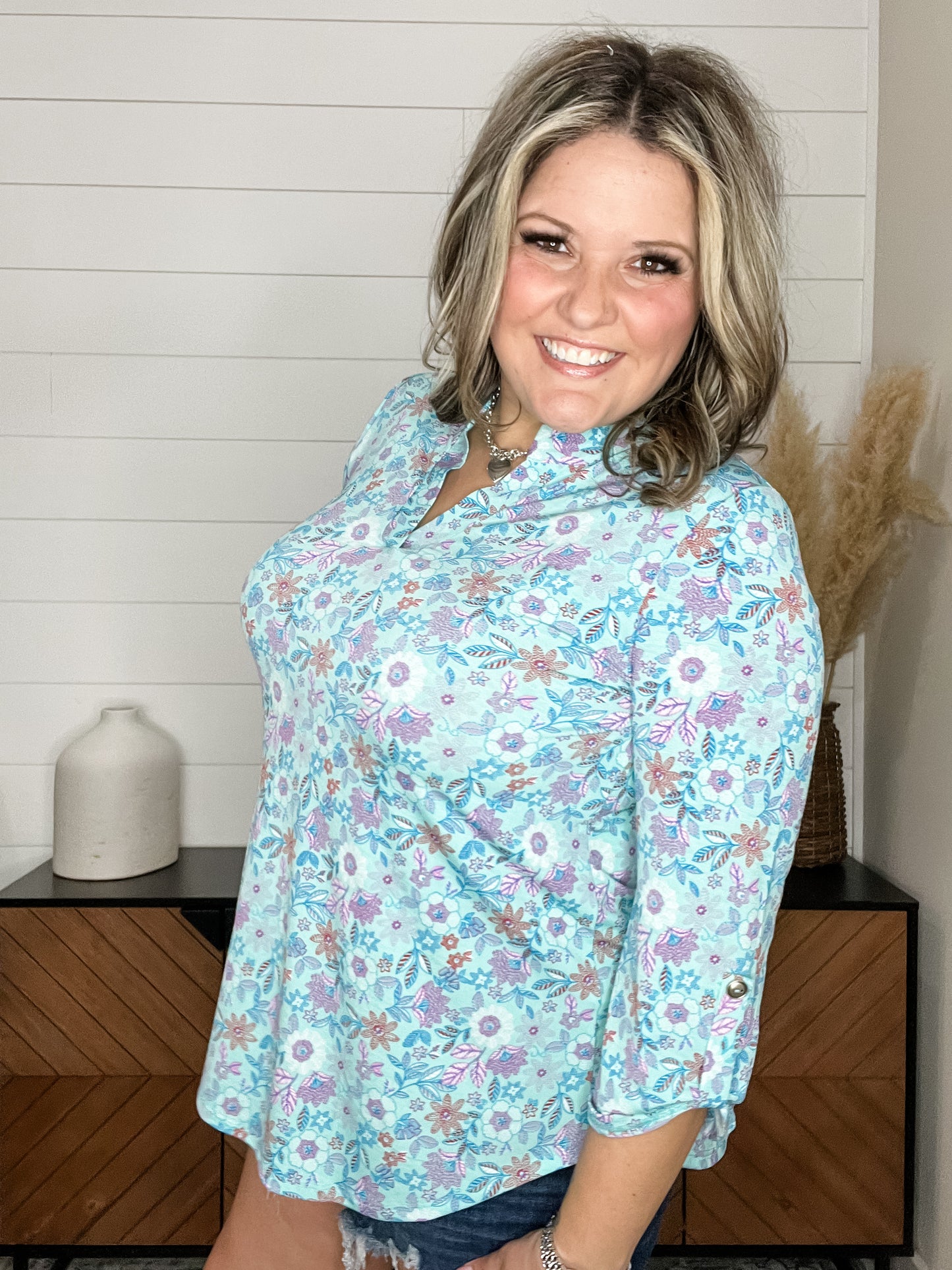 "Smarties" Dear Scarlett 3/4 Sleeve Split Neck