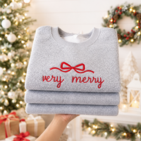 JOCOink Very merry Nantucket knit - Embroidered on unisex fit Nantucket knit salt and pepper color | Lola Monroe Boutique