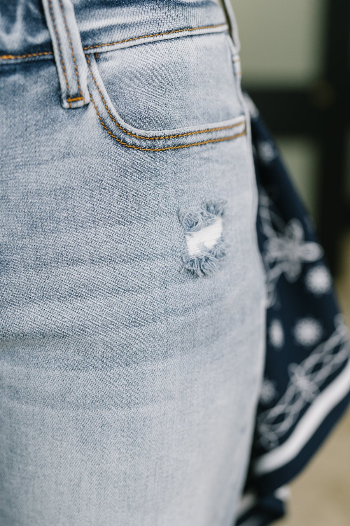 Judy Blue "Sabrina" Destroyed Boyfriend Jeans With Bandana Loop