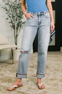 Judy Blue "Sabrina" Destroyed Boyfriend Jeans With Bandana Loop