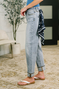 Judy Blue "Sabrina" Destroyed Boyfriend Jeans With Bandana Loop
