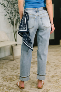 Judy Blue "Sabrina" Destroyed Boyfriend Jeans With Bandana Loop