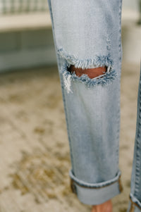 Judy Blue "Sabrina" Destroyed Boyfriend Jeans With Bandana Loop