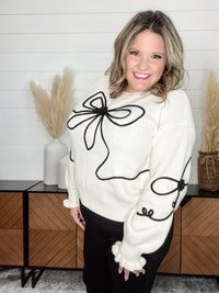 "Tie it in A" Bow Embroidered Long Sleeve Sweater