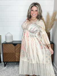 "Country In The Park" Long Sleeve V Neck Lace Dress (Patchwork)