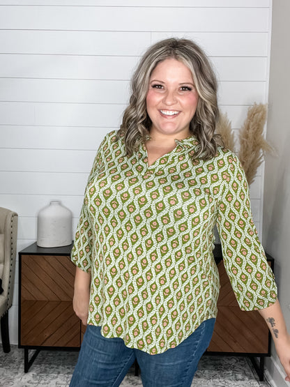 "Duck" 3/4 Sleeve Split Neck