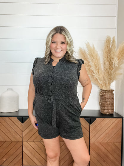 Heathered black t-shirt feel romper