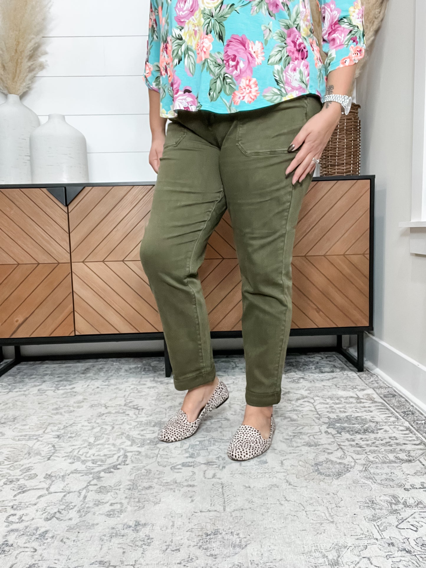 Judy Blue Aurora Olive Cuffed Weekender