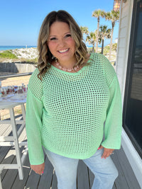 "Maurice" Wide Weft Long Sleeve V Neck (Mint)
