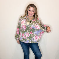 "Jump Right In" Ruffle Long Sleeve Collared V Neck with Button Detail
