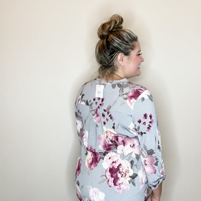 "Well Maybe" Floral Lizzy 3/4 Sleeve Split Neck
