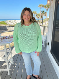 "Maurice" Wide Weft Long Sleeve V Neck (Mint)